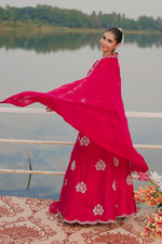 Load image into Gallery viewer, Rani Color Zardosi Work Waist Top And Rajputana Style Skirt