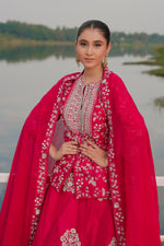 Load image into Gallery viewer, Rani Color Zardosi Work Waist Top And Rajputana Style Skirt