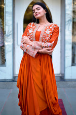 Load image into Gallery viewer, Rust Indo Western With Jardoshi And Knot Handwork