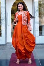 Load image into Gallery viewer, Rust Indo Western With Jardoshi And Knot Handwork