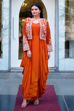 Load image into Gallery viewer, Rust Indo Western With Jardoshi And Knot Handwork
