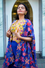 Load image into Gallery viewer, Blue Palazzo With Floral Crepe Spaghetti Blouse