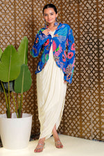 Load image into Gallery viewer, Floral Crepe One Piece With Floral Jacket In Electric Blue And Yellow