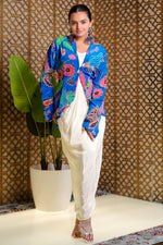 Load image into Gallery viewer, Floral Crepe One Piece With Floral Jacket In Electric Blue And Yellow