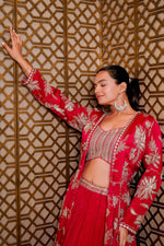 Load image into Gallery viewer, Cherry Chinon Crepe Indo Western With Sequins Long Jacket