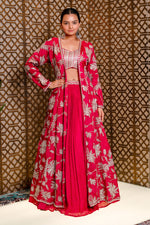 Load image into Gallery viewer, Cherry Chinon Crepe Indo Western With Sequins Long Jacket