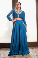 Load image into Gallery viewer, Chinon Crepe Palazzo With Jardoshi And French Knot Handwork Top