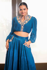 Load image into Gallery viewer, Chinon Crepe Palazzo With Jardoshi And French Knot Handwork Top