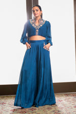 Load image into Gallery viewer, Chinon Crepe Palazzo With Jardoshi And French Knot Handwork Top