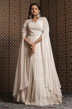 Load image into Gallery viewer, Off White Pure Georgette Designer Gown With Monotone Hand Work Sleeves