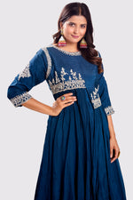 Load image into Gallery viewer, Fancy Blue Color Organza Fabric Readymade Gown