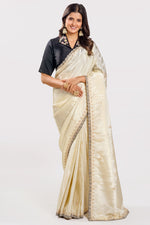 Load image into Gallery viewer, Pure Tusser Tissue Jardoshi Border Work Saree With Contrast Blouse