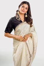 Load image into Gallery viewer, Pure Tusser Tissue Jardoshi Border Work Saree With Contrast Blouse
