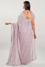 Load image into Gallery viewer, Georgette Fabric Chikankari Work Saree With Pearl Work Readymade Blouse