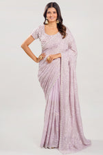 Load image into Gallery viewer, Georgette Fabric Chikankari Work Saree With Pearl Work Readymade Blouse