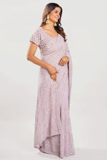 Load image into Gallery viewer, Georgette Fabric Chikankari Work Saree With Pearl Work Readymade Blouse