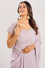 Load image into Gallery viewer, Georgette Fabric Chikankari Work Saree With Pearl Work Readymade Blouse