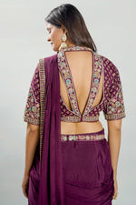 Load image into Gallery viewer, Pure Silk Fabric Hand Work Drapping Waist Belt Ready To Wear Saree With High Neck Pattern Blouse
