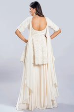 Load image into Gallery viewer, Pure Silk Pearl Work Peplum Style Sharara Suit With Bow Neck Duppata
