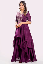Load image into Gallery viewer, Purple Wine Readymade Drape Style Gown