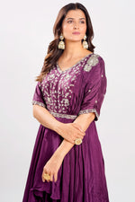 Load image into Gallery viewer, Purple Wine Readymade Drape Style Gown