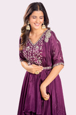 Load image into Gallery viewer, Purple Wine Readymade Drape Style Gown