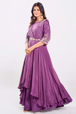 Load image into Gallery viewer, Chinon Fabric Pearl And Zardoshi Work Readymade Gown With Waist Belt