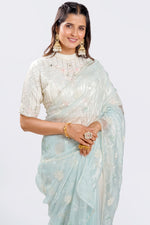 Load image into Gallery viewer, Passtle Blue Organza Fabric Pearl And Sequence Work Saree