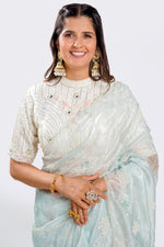 Load image into Gallery viewer, Passtle Blue Organza Fabric Pearl And Sequence Work Saree