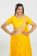 Load image into Gallery viewer, Drape Style Hand Knot Pearl Border Work Readymade Lehenga Choli