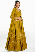 Load image into Gallery viewer, Olive Color Silk Fabric Hand Work Indo Western Lehenga With Jacket