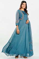 Load image into Gallery viewer, Grey Color Designer Readymade Gown With Dupatta