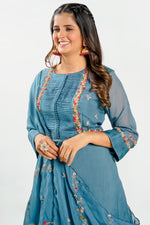 Load image into Gallery viewer, Grey Color Designer Readymade Gown With Dupatta
