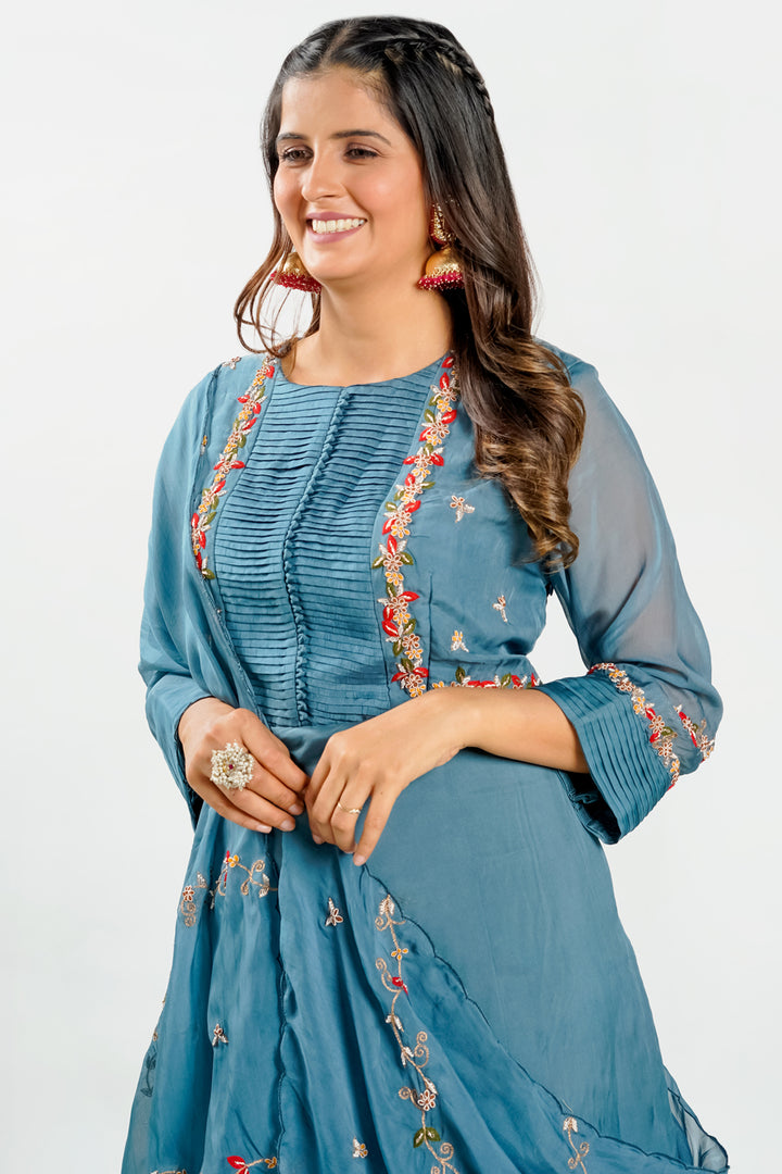 Grey Color Designer Readymade Gown With Dupatta