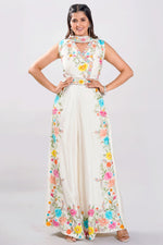 Load image into Gallery viewer, White Color Silk Fabric Jumpsuit With Bow Neck Dupatta