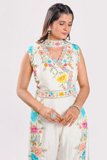 Load image into Gallery viewer, White Color Silk Fabric Jumpsuit With Bow Neck Dupatta