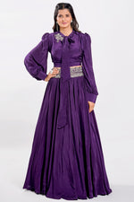 Load image into Gallery viewer, Purple Color Long Ballon Sleeves Lehenga With Crop Top