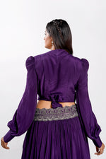 Load image into Gallery viewer, Purple Color Long Ballon Sleeves Lehenga With Crop Top