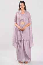 Load image into Gallery viewer, Lavender Color Hand Work Cape Style Cocktail Outfit