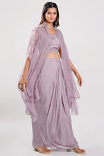 Load image into Gallery viewer, Lavender Color Hand Work Cape Style Cocktail Outfit
