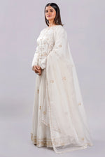 Load image into Gallery viewer, Satin Fabric White Readymade Poshak Top With Pleated Lehenga And Dupatta