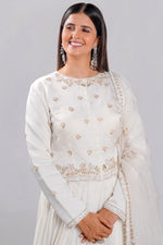 Load image into Gallery viewer, Satin Fabric White Readymade Poshak Top With Pleated Lehenga And Dupatta