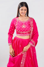 Load image into Gallery viewer, Pink Satin Silk Two Layered Pleated Lehenga Choli