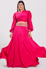 Load image into Gallery viewer, Crepe Fabric Pink Color Oxidised Work Indo Western Dress