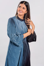 Load image into Gallery viewer, Satin Silk Blue Shaded Sequence Work Readymade Cowl Dress
