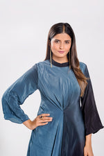 Load image into Gallery viewer, Satin Silk Blue Shaded Sequence Work Readymade Cowl Dress