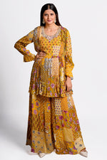 Load image into Gallery viewer, Brown Color Paplum Georgette Zardosi Goti Patta Indo Western Palazzo Suit
