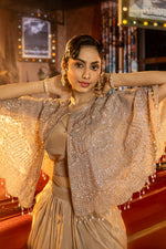 Load image into Gallery viewer, Crepe Fabric Indo Western Dhoti Bottom With Fancy Blouse And Sequins Pearl Work Short Jacket