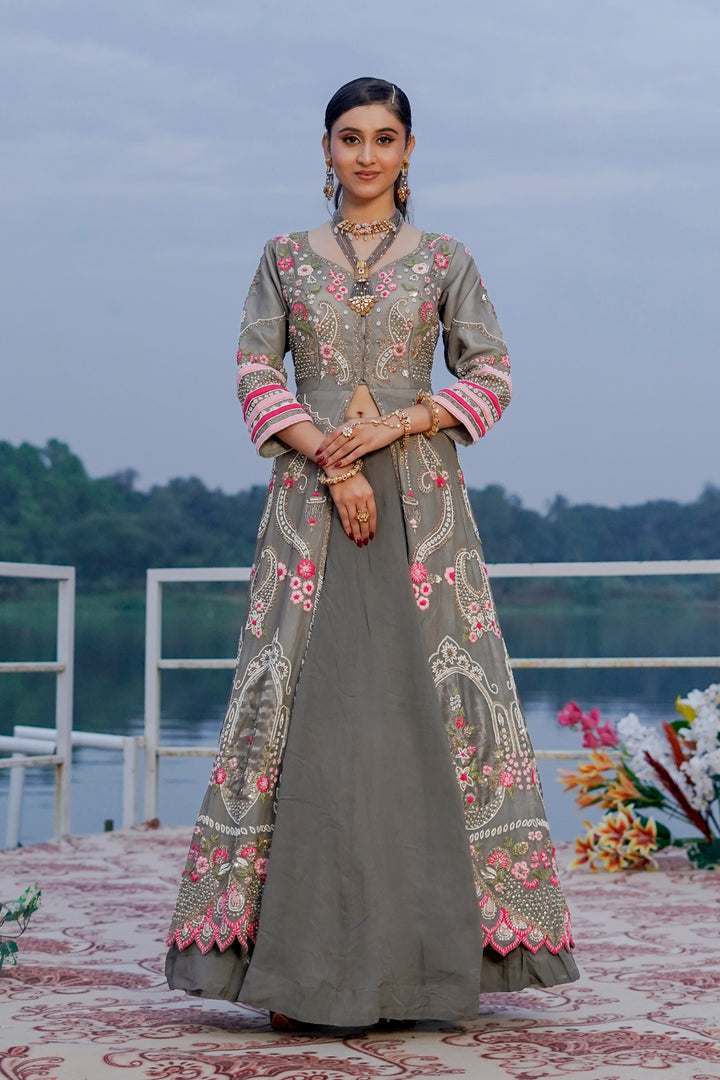 Pure Tissue Indowestern Jacket With Georgette Skirt And Top