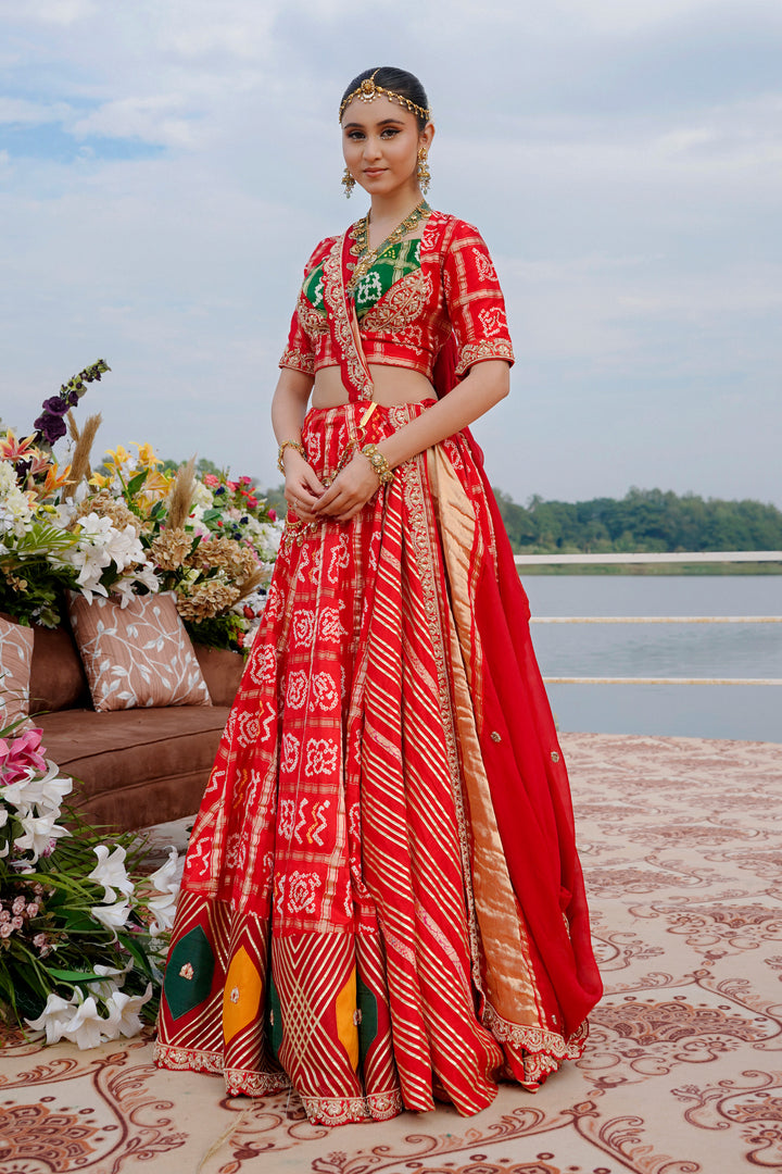 Red Tone Pure Gajji Ghatchola Style Zardosi Hand Work Lehenga Choli With Lagdi Dupatta